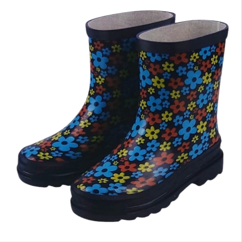 Lily & Dan Colorful Floral Kids Rain Boots Sizes 7/8 And 9/10